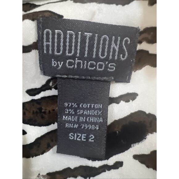 Chico's 2 chicos large Paw Animal Print Ruffle Trim Stretch Chino Jacket - Picture 11 of 13